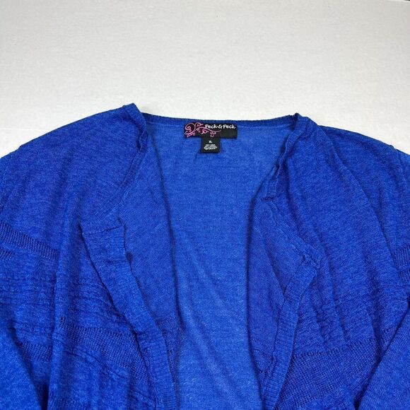 Peck & Peck Linen Blend Cardigan Blue Draped Open Front Long Sleeve Sweater XL - Picture 3 of 10
